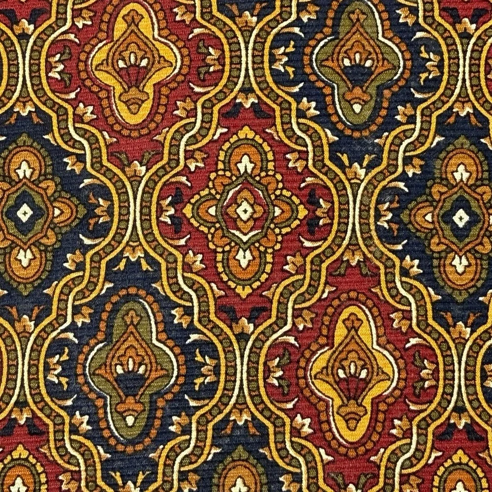 Vintage John Ashford USA Silk Tie Burgundy Navy Gold Medallion Wide 56x3.75
